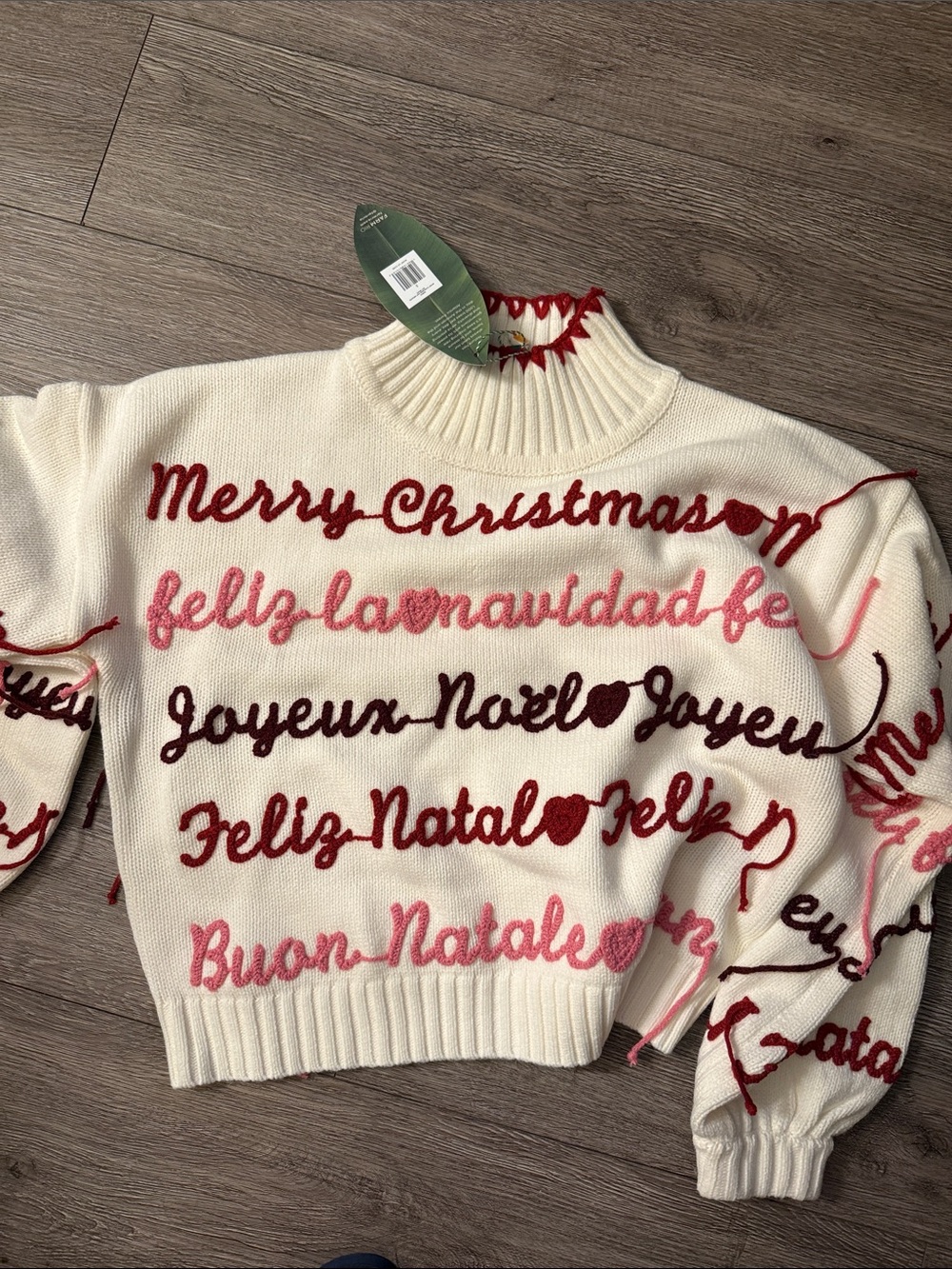 NWT FARM RIO Off-White Merry Christmas Knit Sweater, size S - Picture 4 of 7